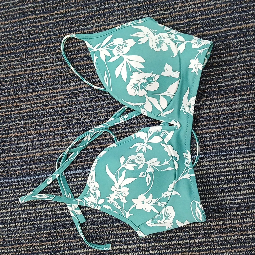 New Shade and Shore Teal floral bikini top 34b - Picture 3 of 6